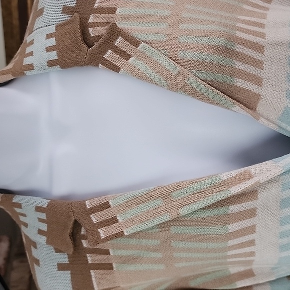 Pendleton Southwestern Knit Blazer Tan Blue Stripe Pattern Boho Western Minimali - Picture 6 of 7